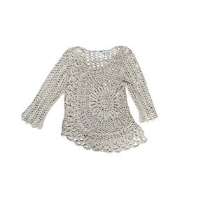 Monroe & Main Crochet Knit Shrug Cardigan Beige Boho Open Front Women S